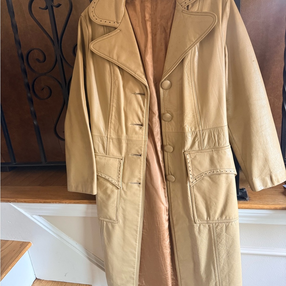Women's Beige Leather Long Coat